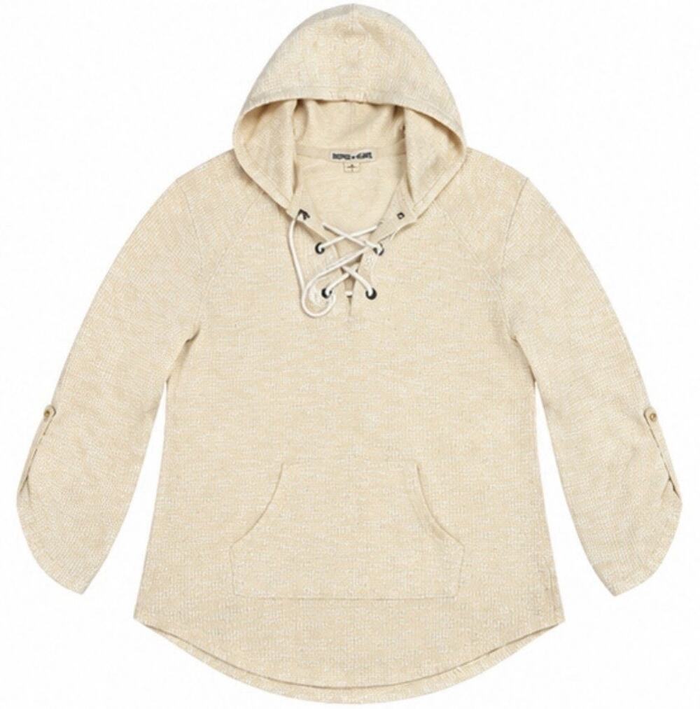 Inspired Hearts Hooded Lace Up Waffle Knit Pullover Hoodie Women’s Large Cream